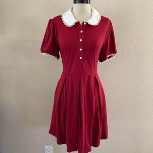 Red Pleated Collar Dress Large